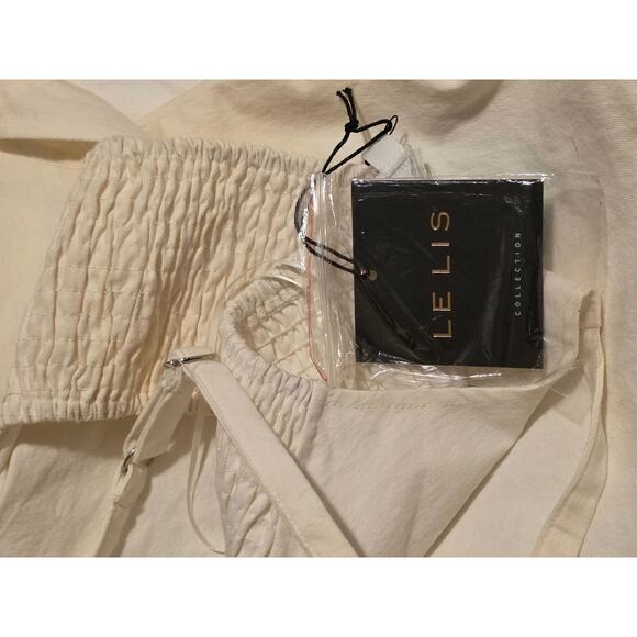 Lelis Collection White Jumpsuit Smocked Back Small 100% Cotton Adjustable Strap - Picture 4 of 5